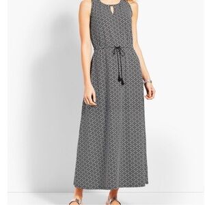 TALBOTS Women's S Maxi Avalon Tiles Maxi Dress Drawstring Tassel‎ Tie Sleeveless